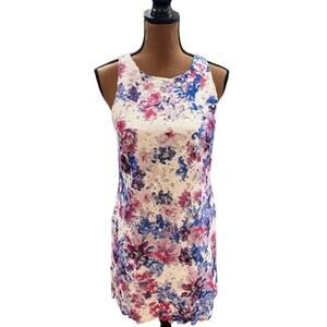 Gorgeous Tahari Floral Lace Overlay White & Purple Sheath Trapeze Dress – 6P
